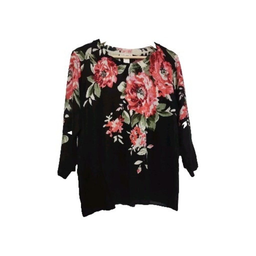 Cathy Daniels Sweater SzL Floral Embellished Casual Mob Wives Chic Granmacore